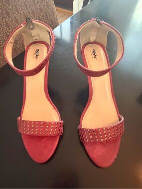 Massimo Red Studded Ankle-Strap Heels